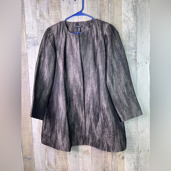 Eileen Fisher Petite Size Large Lined Linen Silk Herringbone Open Front jacket